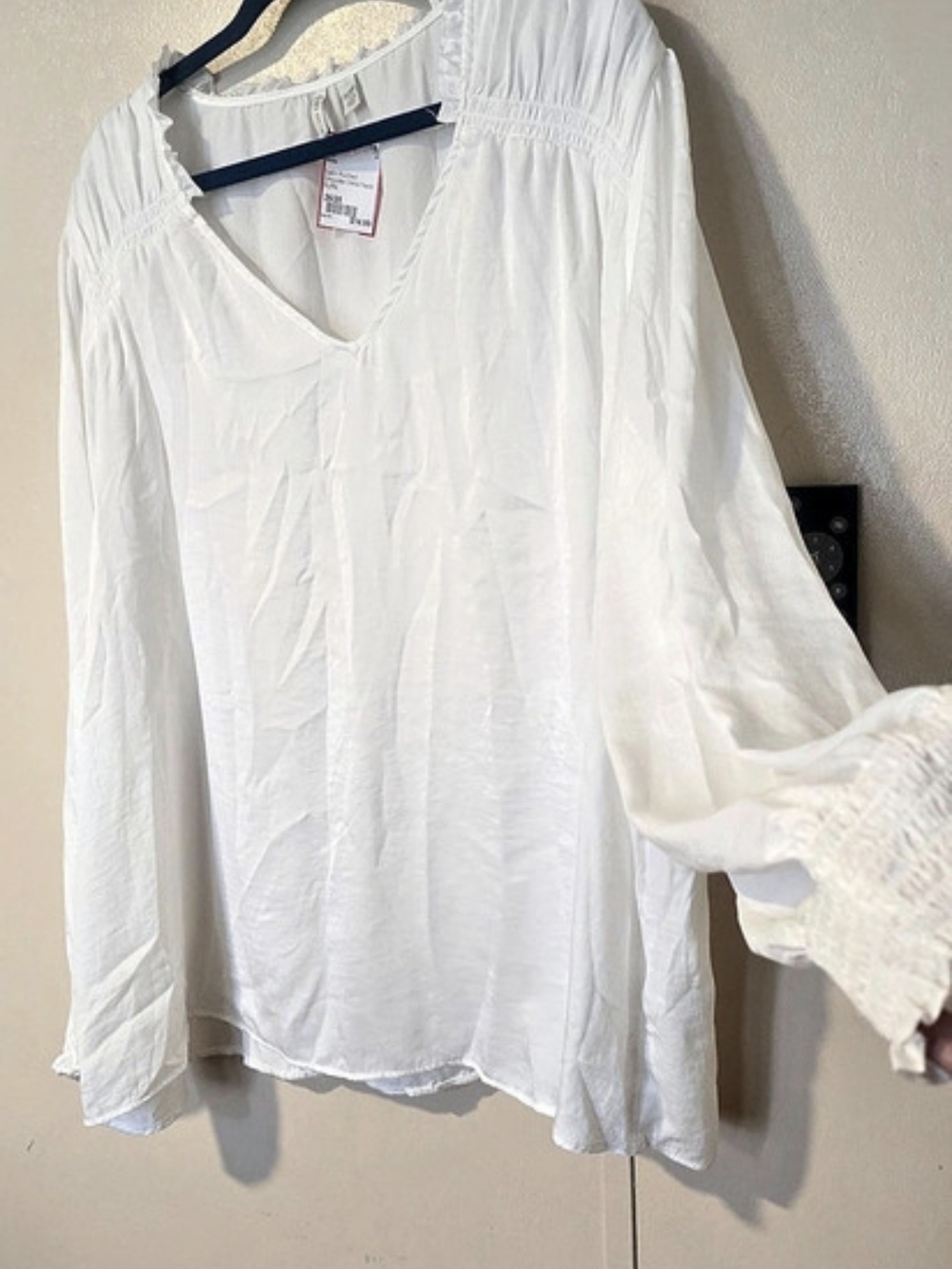 Cato White Smocked Sleeve Blouse